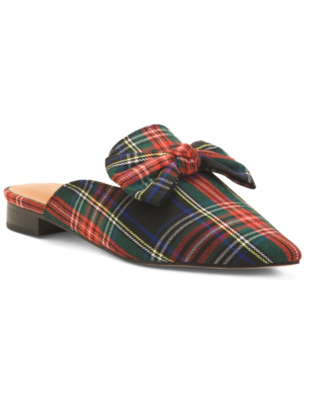 Intentionally Blank Plaid Knot-Accent Pointed Toe Mule - Red/Green